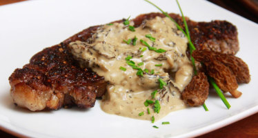 A Foodie is Born: Recipe for Pepper Crusted New York Strips with Cognac Morel Cream Sauce