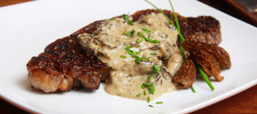 A Foodie is Born: Recipe for Pepper Crusted New York Strips with Cognac Morel Cream Sauce